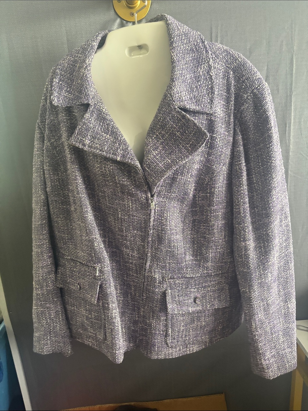 Women's Textured Lavender tweed Zip-Front Jacket/ Blazer
